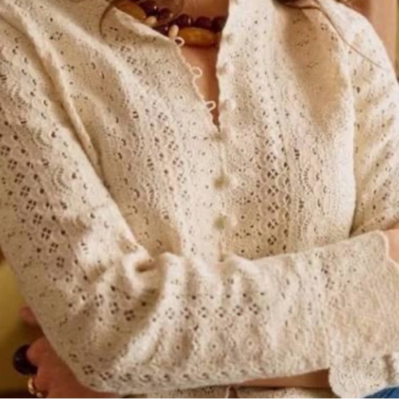 Sezane Sweaters - SEZANE Nielie Cream Lace Crochet Cardigan Size 8